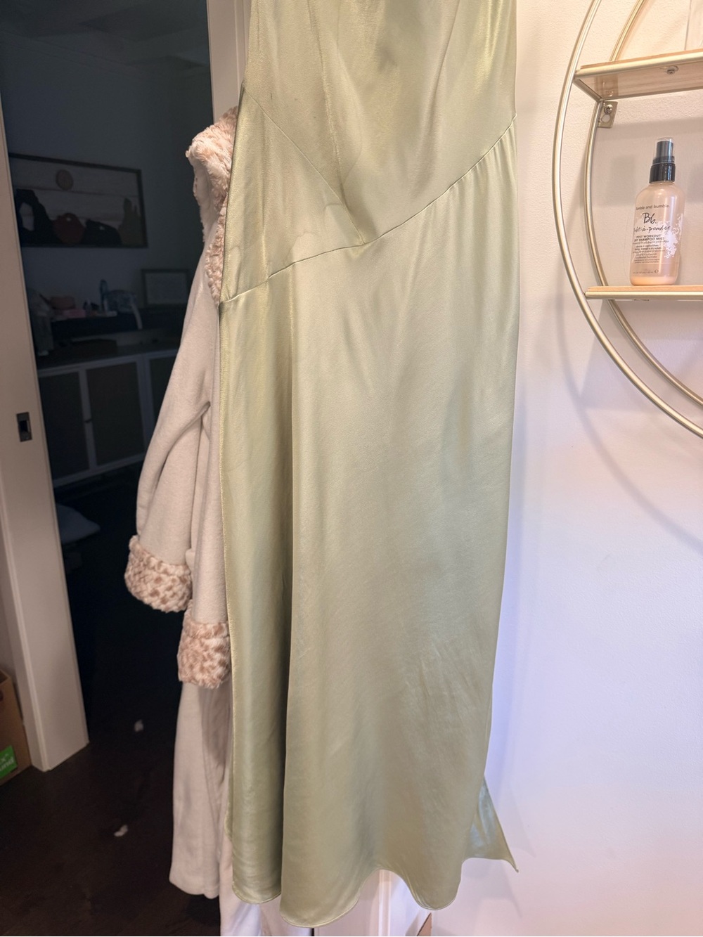 BHLDN Olive Green Satin Cowl Neck Maxi Dress - Picture 5 of 13